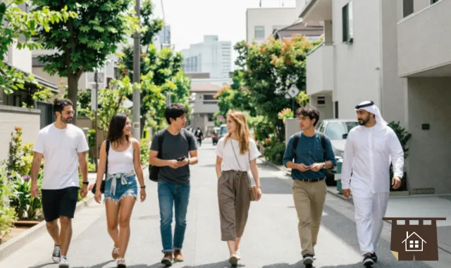通りを歩く男女