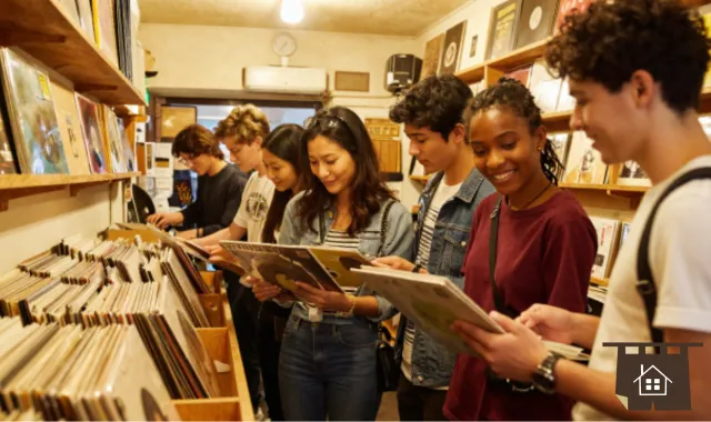 レコード屋でレコードを選ぶ人