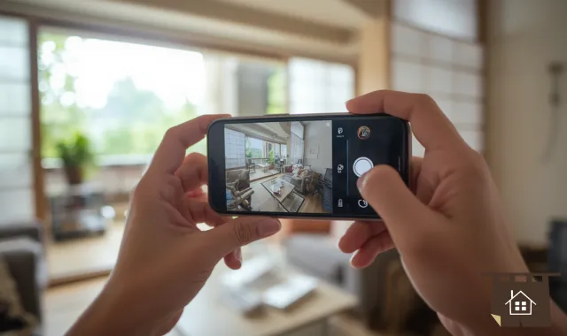 室内の写真を撮るスマホ